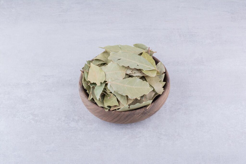 Natural dried bay leaves close view