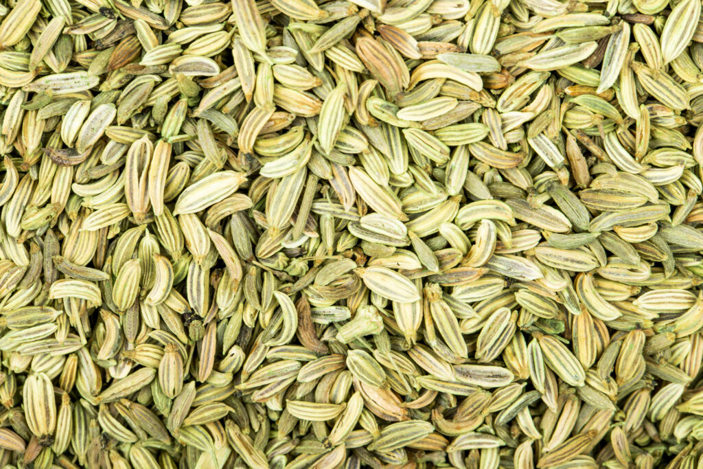Natural whole cumin seeds close view